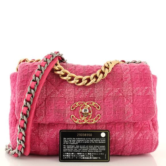 Chanel 19 Flap Bag Quilted Tweed Medium Pink - Picture 2 of 10